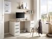 Bureau avec 8 tiroirs, finition blanc mat/chêne clair, dimensions 140 x 55,5 x 73,1 cm