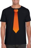 Bellatio Decorations T-shirt met oranje stropdas - Zwart - Heren - XL
