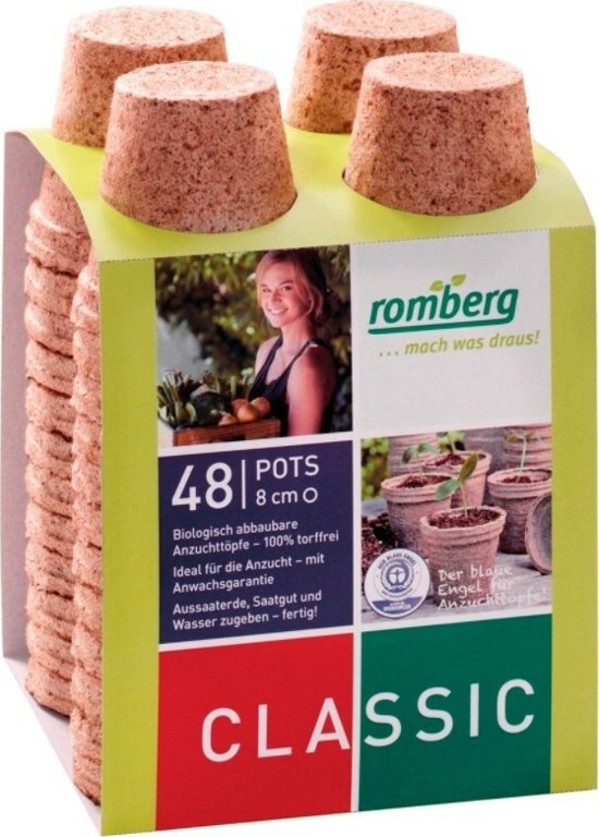 Romberg Kokos potjes rond 8 cm - biologisch afbreekbaar en turfvrij - set van 48 stuks