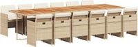 vidaXL 13-delige tuinset met kussens, beige, van polyrotan