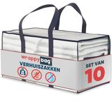 WRAPPYBAG Set van 10 Grote Opbergtassen – XXL Tassen voor Verhuizen & Reizen – Stevig, Dik & Waterafstotend – Met Versterkte Handvatten – Voor Kleding & Beddengoed – 75 x 36 x 38 cm