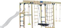 AXI Boris Klimtoestel Bruin met Schommels en Trapeze – Witte Glijbaan – Monkey Bars en Klimnetten – Duikelstang – Diverse Ladders