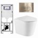 Geberit QeramiQ Dely Toiletset - 36.3x51.7cm - diepspoel - rimless - Geberit UP320 inbouwreservoir - met Burda frame - softclose toiletzitting - geborsteld messing bedieningsplaat - rechtehoekige knoppen - glans wit