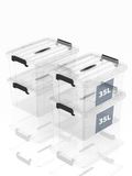 SpaceXpert Opbergdozen, opbergdozen, draagbare kunststof dozen met handvat, stapelbare organisatiedozen voor slaapkamer, kantoor, school, transparant, 35 l (set van 4)