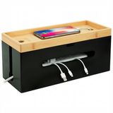 Relaxdays Kabelbox - voor stekkerdoos - met kabelbinders - bamboe - zwart