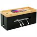Relaxdays Kabelbox - voor stekkerdoos - met kabelbinders - bamboe - zwart