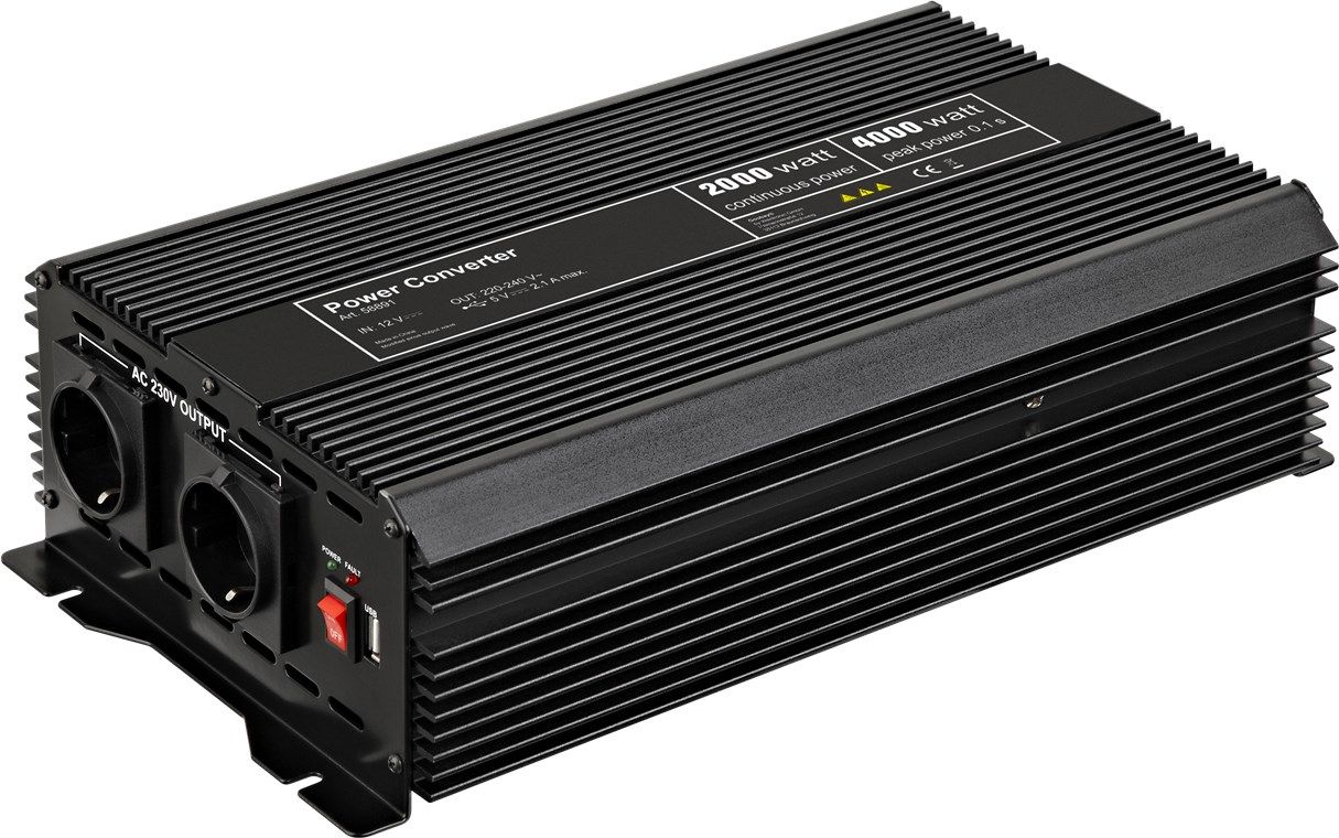 Goobay 2000W DC-to-AC Power Inverter - Universal - 12V to 230V - Black