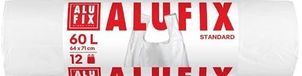 ALUFIX Vuilniszakken/Afvalzakken/Met Handvatten/HDPE/64 cm x 71 cm/60 L/12 Stuks/1 Rol/13 μm/Wit