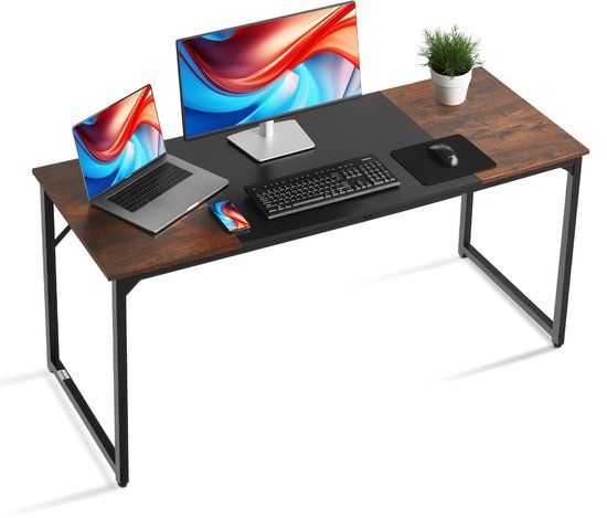 VEVOR Computer Tafel, 160 cm Office Gaming Tafel voor Home Office, Schrijfwerktafel met Metalen Frame voor Brede Beenspel, Rustieke Bruin en Zwart