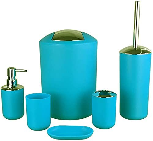 GMMH 6-DELIGE BADKAMERSET BADKAMERACCESSOIRES Set ZEEPDISPENSER Houder WC BORSTELBADSET (lichtblauw design 2)