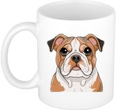 Bellatio Decorations Mok Cadeau Hondenliefhebbers - Engelse buldog - Cartoon tekening - keramiek - 300 ml