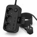 Huslog Stekkerdoos met 3 Schuko-stopcontacten & 4 USB (2× USB-A, 2× USB-C) – stekkerdoos met telefoonhouder, wandmontage & aan/uit-schakelaar, 1,4 m kabel, 3680W, zwart