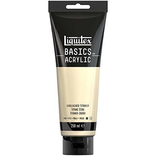 Liquitex 88700240 Basics enkelvoudig pigmenteerde acrylverf, kunstenaarspigmenten, lichtecht, medium viscositeit, goede kwaliteit, satijn finish - 250ml tube, Unbleached Titanium