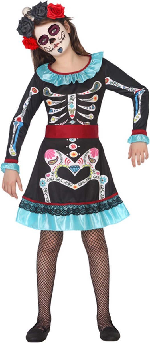 Generik Dia de los Muertos kleurrijk skelet kostuum voor meisjes - Verkleedkleding