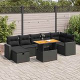 Maison Exclusive - Ensemble de meubles de jardin 5 pièces avec canapé et coussins, noir, en polyrotin et bois d'acacia