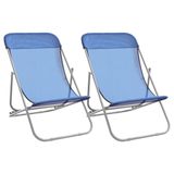 VidaXL Strandstoelen - 2 stuks - Textileen en Gepoedercoat Staal - Blauw