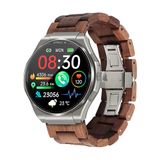 Knauermann PRO 3 (2024) zilver - gezondheidshorloge smartwatch met telefoonfunctie - ECG + HRV en SOS-functie - AMOLED-display, BT Bluetooth - slaapapneu - echt houten band donkerbruin