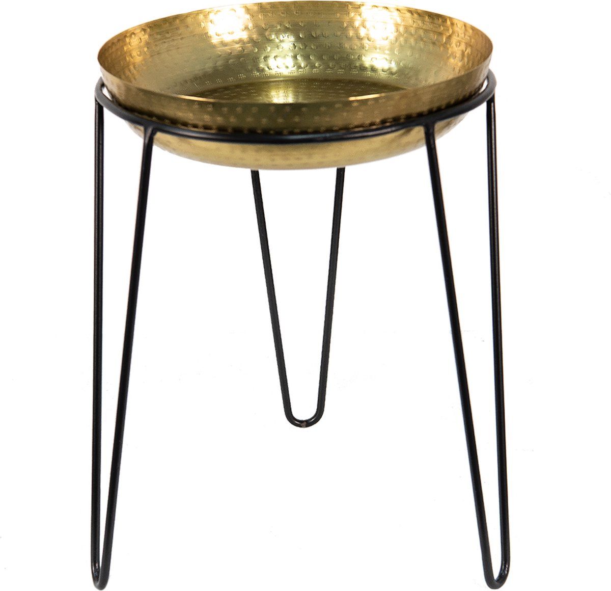 Clayre & Eef Plantenstandaard 30x21x39 cm Goudkleurig Zwart Ijzer Plantentafel Bijzettafel