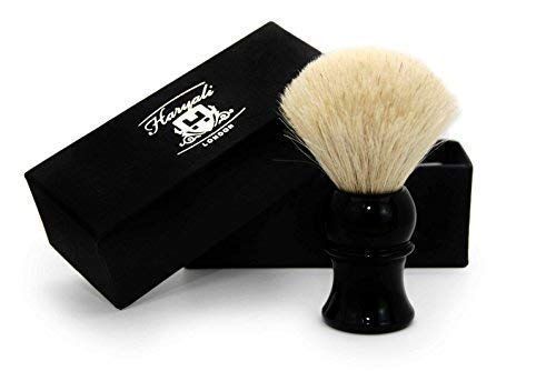 Haryali London Scheerborstel voor mannen (witte badger haarscheerborstel in puur zwart handvat)
