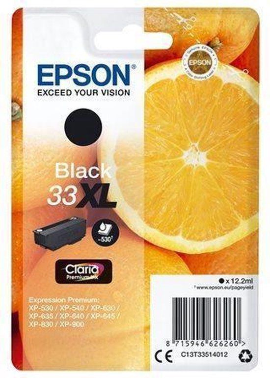 Epson 33XL Black Ink Cartridge - C13T33514010 - 530 Pages