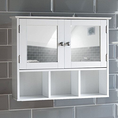 Bath Vida Milano dubbele deur gespiegelde badkamer kast opbergplanken muur gemonteerd, wit