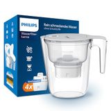 Philips Water filterkaraf + 4 vervangende filterpatronen Micro X-Clean snelle debiet wit 2,6 liter elektronische timer