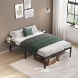 Vasagle Bed – 140×200 cm – Met metalen opbergplanken – Zilvergrijs