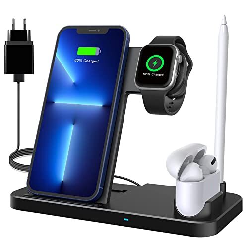 LECHLY Draadloze oplader, 4-in-1 inductief laadstation met 18 W snelle adapter voor Apple Watch Airpods Pro, Qi-gecertificeerd, draadloze oplader voor iPhone 12/SE/11/X/XR/Xs Max/8, Samsung Galaxy S20/S10