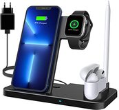 LECHLY Draadloze oplader, 4-in-1 inductief laadstation met 18 W snelle adapter voor Apple Watch Airpods Pro, Qi-gecertificeerd, draadloze oplader voor iPhone 12/SE/11/X/XR/Xs Max/8, Samsung Galaxy S20/S10