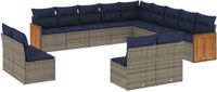 vidaXL 13-delige tuinbankset met kussens, grijs, polyrotan
