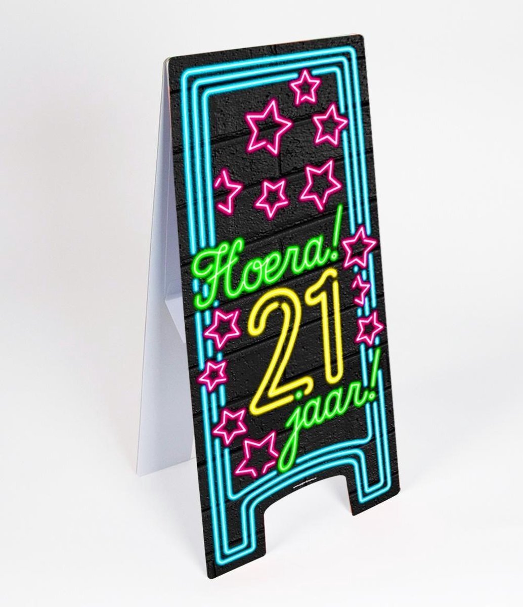 Paper Dreams Warning Sign Hoera 21 Jaar Neon 62,5cm