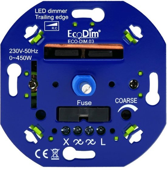 EcoDim Professionele LED Dimmer - Fase Afsnijding, 0-450W, Druk- draai schakelaar, Draaidimmer voor LED Lampen, 100% Stil - EcoDim