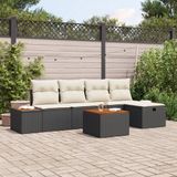 vidaXL Tuinbank - Set - 6 - st - Zwart - poly - rattan