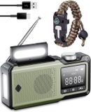 ODESSEY Radio d'urgence Solaire à Manivelle - 10.000mAh Powerbank - avec Bluetooth - Lampe de poche - Radio portable - Kit d'urgence