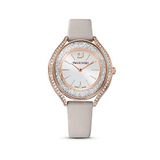 Swarovski Crystalline Aura horloge, Swiss Made, Lederen band, Grijs, Roségoudkleurige afwerking