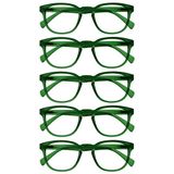 Opulize Pop 5 Stuks Retro Ronde Glad Mat Mosgroen Mannen Vrouwen Leesbril Scharnieren Met Veer RRRRR2-6 +3,50