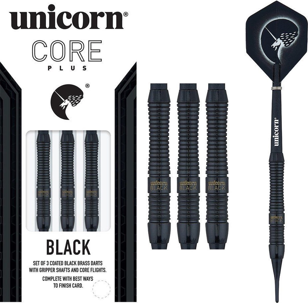Unicorn Core Plus Win Shape 1 Brass Soft Tip - Black - Dartpijlen