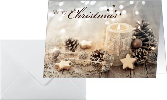 Sigel Kerstkaart beige kaarslicht, liggend formaat
