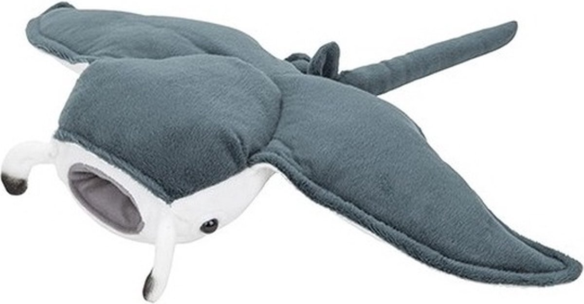 Nature Planet Pluche grijze mantarog knuffel 43 cm - Mantaroggen zeedieren knuffels - Speelgoed voor kinderen