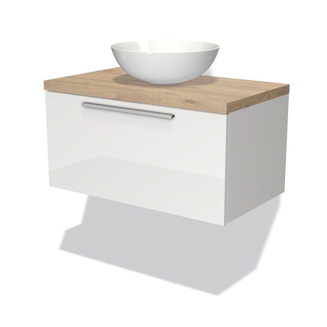 Maxaro Badkamermeubel Modulo Plato 80cm Hoogglans Wit 1 Lade Lichtbruin Eiken