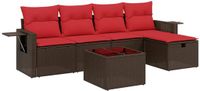 vidaXL 6-delige tuinbankset met kussens, bruin, polyrotan