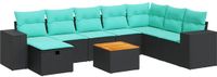 vidaXL 9-delige Loungeset met kussens, polyrattan, zwart