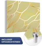 MuchoWow® Glass Painting 40x30 cm - Acrylic Glass Painting - Golden Waves on a Green Background - Photo on Glass - Paintings