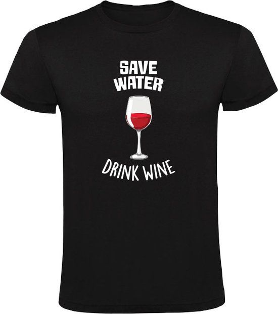 Sol's Save water drink wine Heren T-shirt - Zwart - 3XL