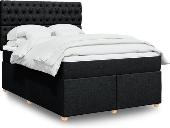 vidaXL Boxspring met matras stof zwart 140x190 cm
