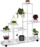 Merkloos Relaxdays plantenstandaard met wielen en rem - 9 plateaus - 91,5 x 93 x 26 cm - binnen