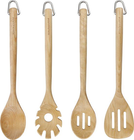 KitchenAid Kookgerei Set, Set van 4, Berkenhout, Bruin