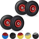 Merkloos 4x steekwagenwiel - 3.00-4 - rubberband - kogellager - 20 mm as - zwart-rood