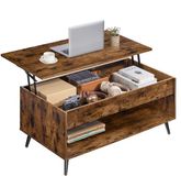 Songmics Salontafel met verstelbaar blad en verborgen opbergvak - Vintage bruin-matzwart