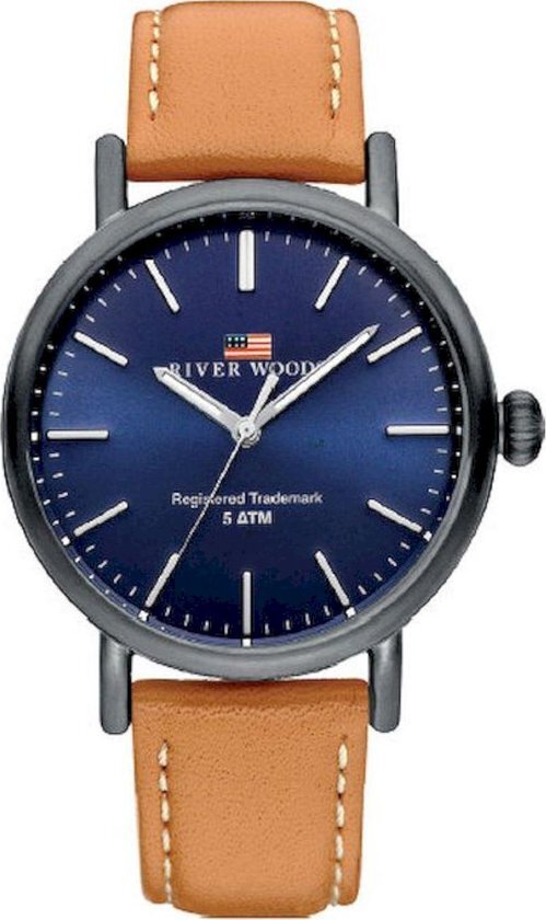 River Woods RW420031 Hudson horloge Heren - Bruin - Leer 42 mm